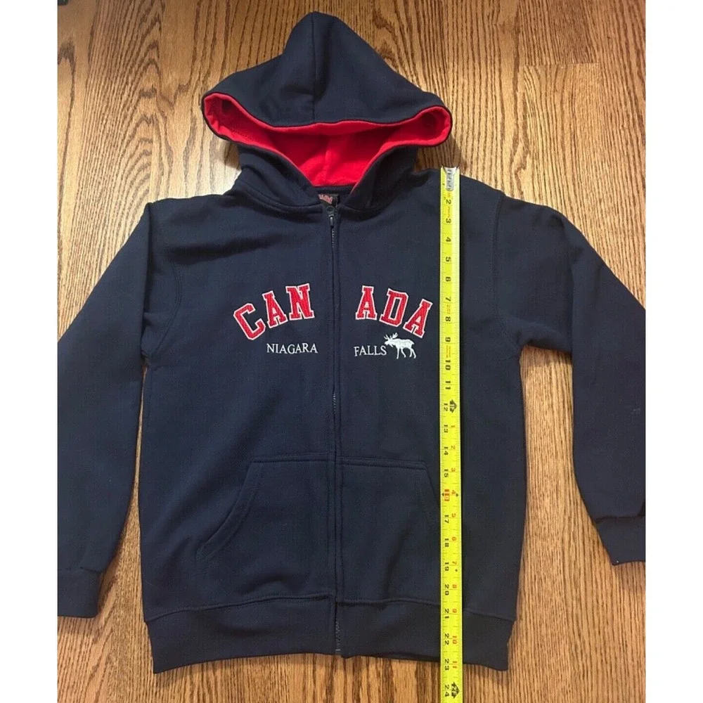 Canada Niagra Falls Zip Up Hoodie Size L Red Lined Hood Moose Graphic Youth